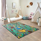 Carpet Studio Playtime Speelkleed - Speelmat 140x200cm - Vloerkleed Kinderkamer - Anti-slip Speeltapijt - Verkeerskleed - Groen/Blauw