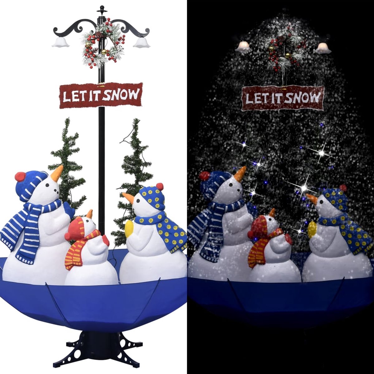 VidaLife Kerstboom sneeuwend met paraplubasis 170 cm PVC blauw