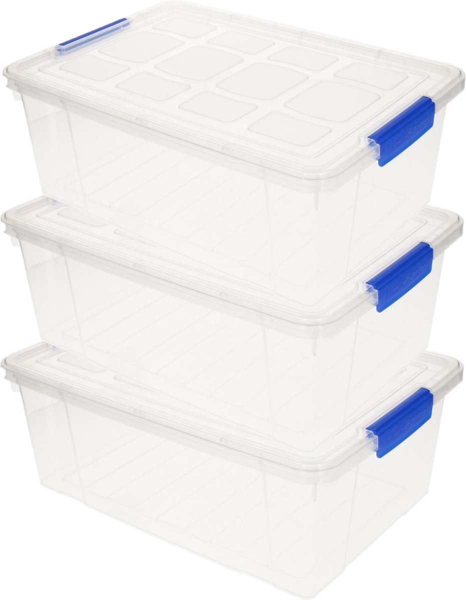 3x stuks opslag/opberg boxen/bakken transparant met deksel 37 x 26 x 14 cm met inhoud 9 liter - Opbergers