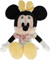 Pluche Minnie Mouse knuffel 30 cm geel met bloemen jurkje - Disney knuffel muis Minnie met strik en bloemetjesjurk - Cartoon knuffels