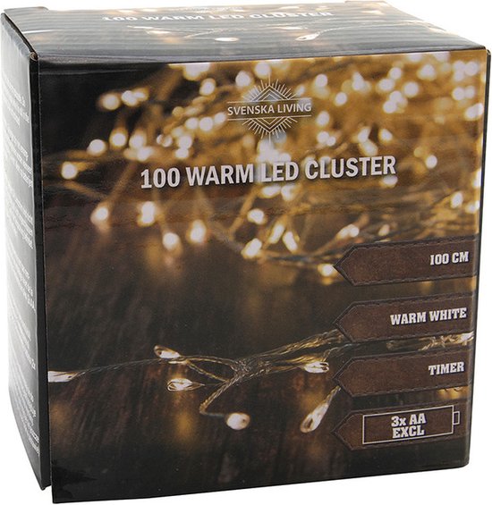 Cluster draadverlichting lichtsnoer met 100 lampjes warm wit op batterij  100 cm -... | bol.com