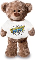 Beterschap papa pluche teddybeer knuffel 24 cm met wit pop art t-shirt - beterschap papa / cadeau knuffelbeer