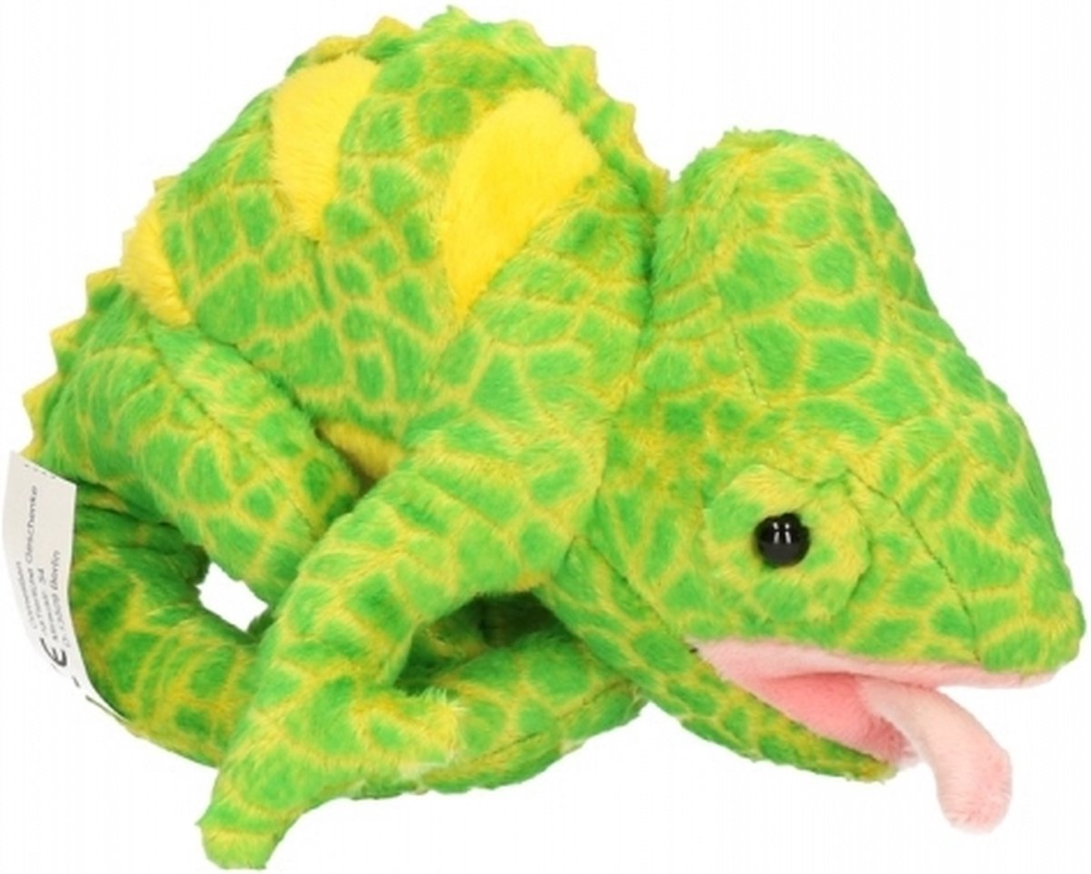 Cornelissen Pluche kameleon knuffel - groen - 19 cm - reptielen