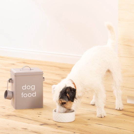 Boîte de conservation de nourriture pour animaux Navaris - 6L - Boîte de nourriture pour chiens - Y compris cuillère à mesurer - Grijs