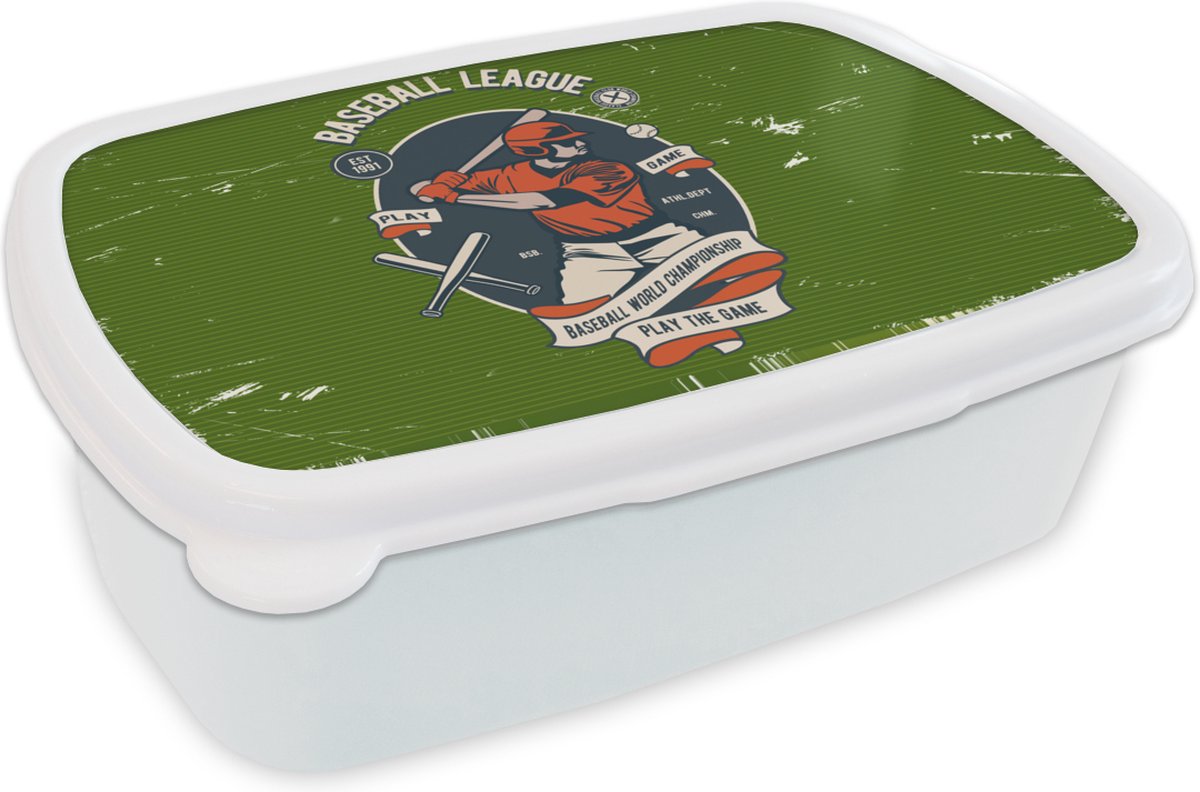 Broodtrommel Wit - Lunchbox - Brooddoos - Baseball - Honkbal - Retro - 18x12x6 cm - Volwassenen