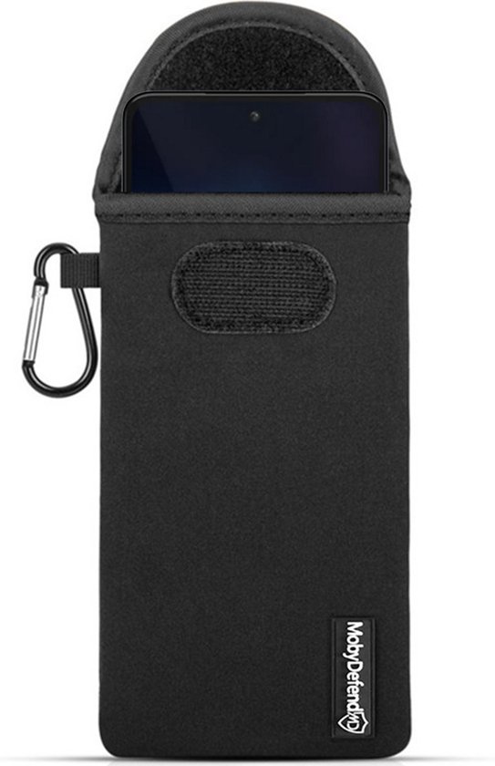 Foto: Universeel telefoonhoesje maat xl 17 x 8 5 cm mobydefend neopreen pouch met karabijnhaak insteekhoesje riemlus hoesje zwart gsm hoesje