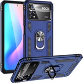 Mobigear Hoesje geschikt voor POCO X4 Pro 5G Telefoonhoesje Hardcase | Mobigear Armor Ring Backcover Shockproof met Ringhouder | Schokbestendig X4 Pro 5G Telefoonhoesje | Anti Shock Proof - Blauw