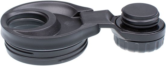 Zwart lekvrij thermosdeksel met drinkknop.