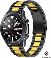 Stalen Smartwatch bandje - Geschikt voor  Samsung Galaxy Watch 3 stalen band 45mm - zwart/goud - Strap-it Horlogeband / Polsband / Armband