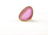 ring in zilver roze verguld model druppel gezet roze steen