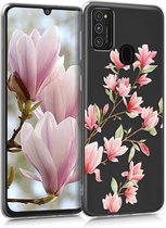 kwmobile telefoonhoesje voor Samsung Galaxy M21 - Hoesje voor smartphone in poederroze / wit / transparant - Magnolia design