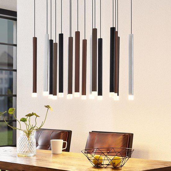 Lucande - Hanglampen- met dimmer - 16 lichts - aluminium, ijzer, acryl - H: 40 cm - zwart, alu, koffiebruin - Inclusief lichtbronnen