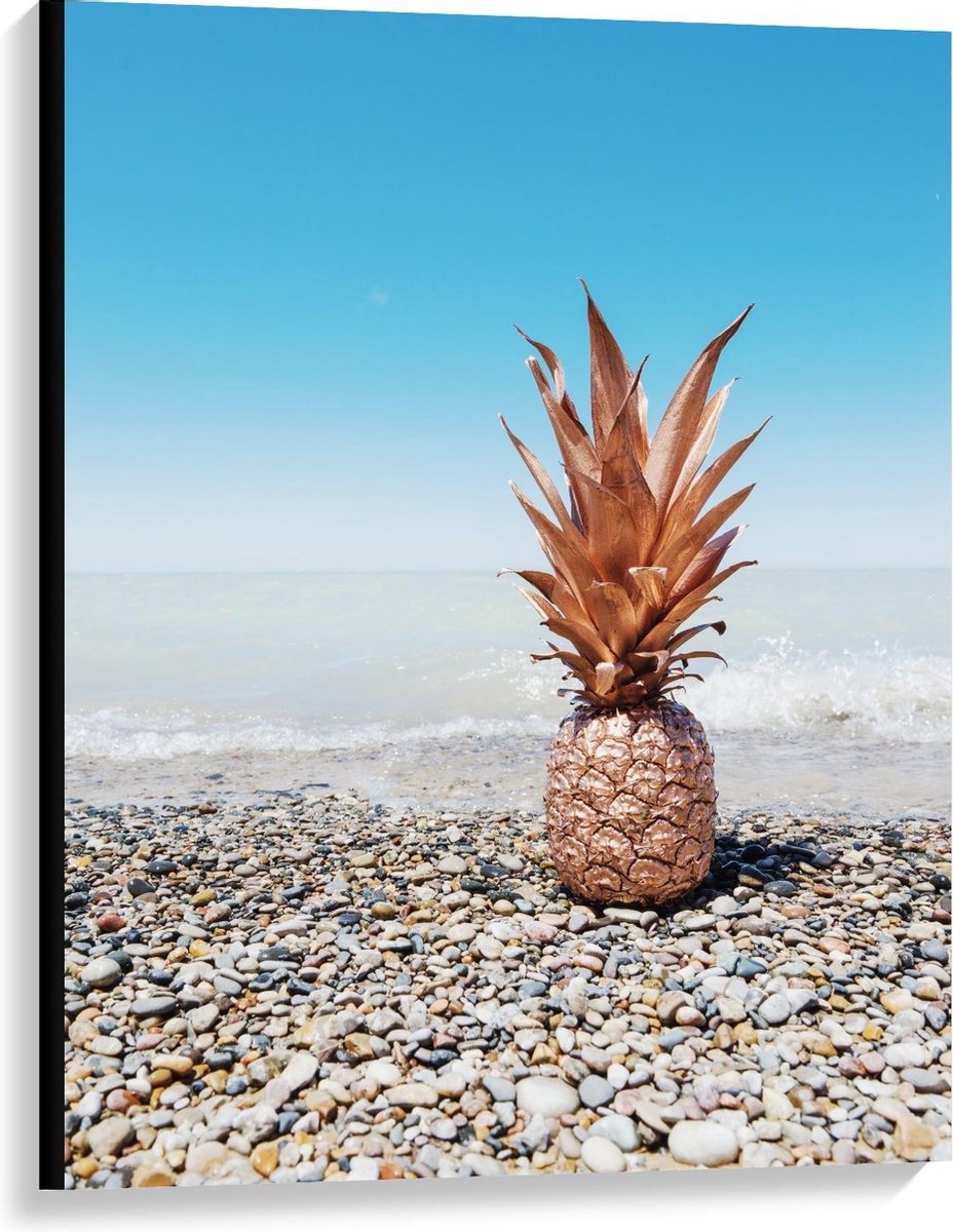 Canvas  - Gouden Ananas bij Zee - 75x100cm Foto op Canvas Schilderij (Wanddecoratie op Canvas)