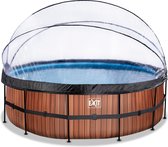 EXIT Wood zwembad ø450x122cm met zandfilterpomp en overkapping en warmtepomp - bruin