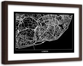 Foto in frame , Plattegrond Lissabon , 120x80cm , Zwart wit , wanddecoratie
