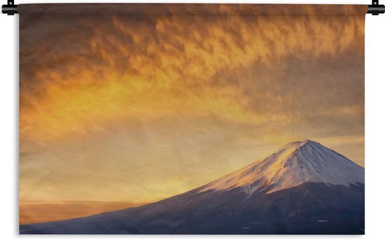 Wandkleed Fuji - Zonsopgang bij de berg Fuji in Japan Wandkleed katoen 90x60 cm - Wandtapijt met foto