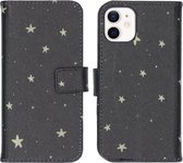 iMoshion Hoesje Geschikt voor iPhone 12 Mini Hoesje Met Pasjeshouder - iMoshion Design Softcase Bookcase - Goud / Zwart / Stars Gold