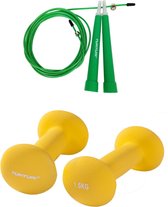 Tunturi - Fitness Set - Neopreen Dumbbellset 2 x 1,5 kg - Springtouw Groen