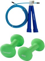 Tunturi - Fitness Set - Neopreen Dumbbellset 2 x 4 kg - Springtouw Blauw