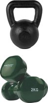 Tunturi - Fitness Set - Vinyl Dumbbell 2 x 2 kg - Kettlebell 16 kg