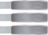 3x Hobby/decoratie grijze organza sierlinten 1,5 cm/15 mm x 20 meter - Cadeaulint organzalint/ribbon - Striklint linten grijs