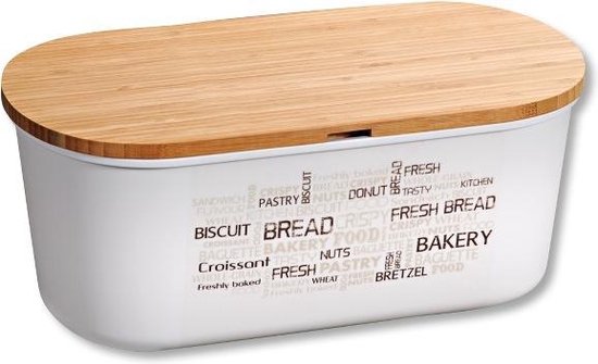 Boîte à pain - Boîte à pain avec planche à découper en Bamboe - Mélamine - Boîte de rangement à pain avec planche à découper - Couvercle en Bamboe - Wit