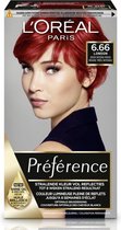 3x L'Oréal Preference Haarkleuring 6.66 Pure Scarlet - Zeer Intens Rood