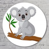 Muurcirkel ⌀ 60 cm - Schattige Koala Tekening - Aluminium Dibond - Dieren - Rond Schilderij - Wandcirkel - Wanddecoratie