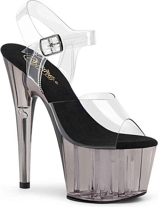 Pleaser - ADORE-708T Sandaal met enkelband, Paaldans schoenen - Paaldans schoenen - 40 Shoes - Grijs/Transparant