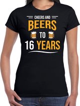 Cheers and beers 16 jaar verjaardag cadeau t-shirt zwart voor dames - 16e verjaardag kado shirt / outfit S