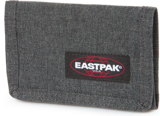 Portefeuille Eastpak gris avec logo noir, de côté.