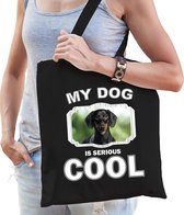 Dieren Cool teckels tasje katoen volw + kind zwart - my dog is serious cool kado boodschappentas/ gymtas / sporttas - honden / hond