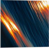 Acrylglas - Blauw/Oranje Lichtstrepen  - 50x50cm Foto op Acrylglas (Wanddecoratie op Acrylglas)