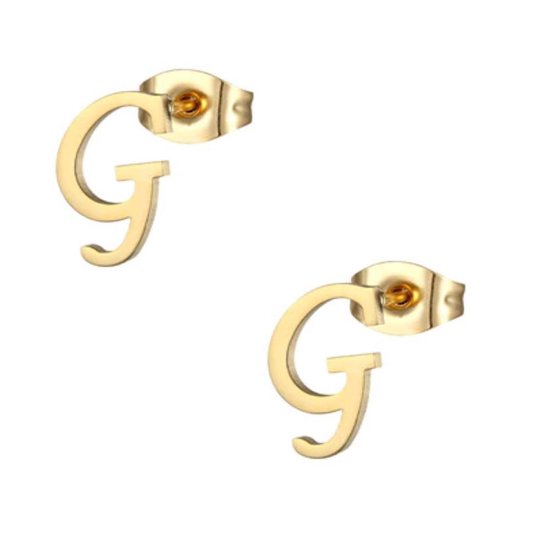 Aramat jewels ® - Oorbellen letter g zweerknopjes goudkleurig chirurgisch staal 12x7mm