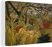 Canvas Schilderij Tijger in een tropische storm - Henri Rousseau - 80x60 cm - Wanddecoratie