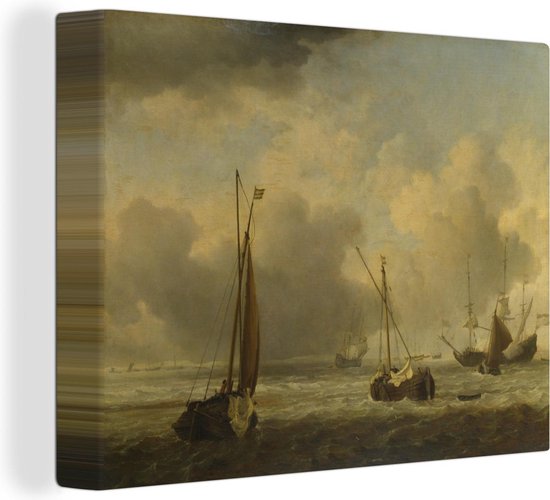 Willem van de Velde - Navires néerlandais et petits navires au large de la côte dans un vent 120x90 cm - Tirage photo sur toile (Décoration murale salon / chambre)