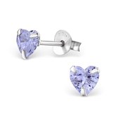 Aramat jewels ® - Oorbellen hartje zirkonia 925 zilver lila 5mm