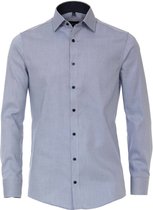 VENTI modern fit overhemd - blauw dessin structuur (contrast) - Strijkvrij - Boordmaat: 42