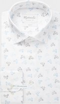 Michaelis Overhemd Wit Scooter Print Kent Single Cuff ML7 Slim Fit - 38