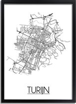 Turijn Plattegrond poster A3 + Fotolijst zwart (29,7x42cm) - DesignClaud