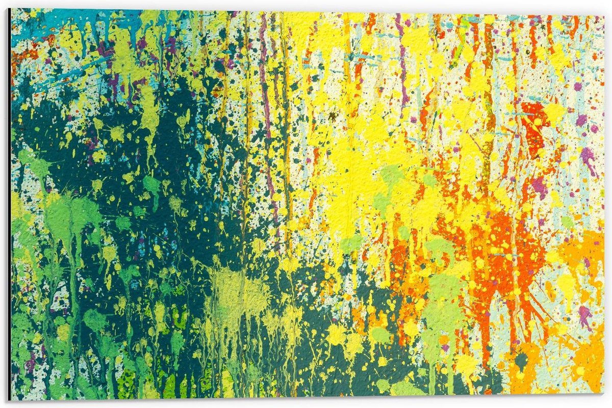 Dibond - Abstract Schilderij met Verf Spetters - 60x40cm Foto op Aluminium (Met Ophangsysteem)