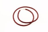 AuBor ®. Gevlochten leren ketting met zilveren sluiting.  Vintage rood/bruin. 4mm × 38cm