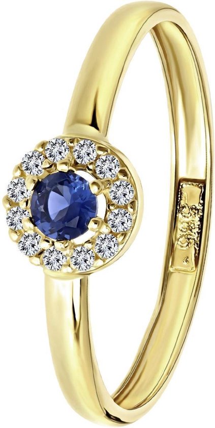 Lucardi Dames ring met wit&blauwe zirkonia - Ring - Cadeau - Moederdag - 14 Karaat Goud - Geelgoud
