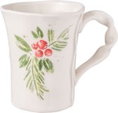 Clayre & Eef Servies Mok 300 ml Beige, Groen Keramiek Rond Kersttak Beker Koffiemok Kopje