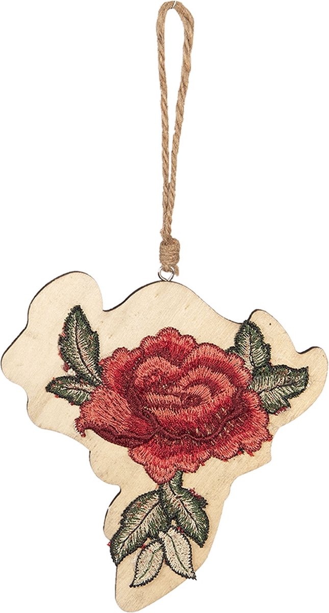 Clayre & Eef Hanger 15x14 cm Groen Rood Hout Roos Woondecoratie