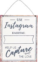 Clayre & Eef Tekstbord 24x19 cm Wit Metaal Rechthoek Instagram Hashtag Wandbord