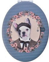 Melady Handspiegel 9x7 cm Blauw Kunstleer Ovaal Hond Zakspiegeltje Cadeau voor haar