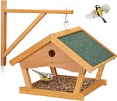 Relaxdays vogelvoederhuisje hangend - houten vogelhuis - voederhuisje tuinvogels - muur