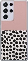 Samsung S21 Ultra hoesje siliconen - Stippen roze | Samsung Galaxy S21 Ultra case | Roze | TPU backcover transparant