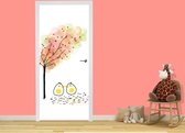 Luxe Deursticker Kippen - geel|roze - Sticky Decoration - deurposter - decoratie - woonaccesoires - op maat voor jouw deur